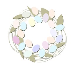 Delicate pastel Easter wreath .Vector illustration