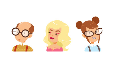 Portraits of Diverse Random People Set Cartoon Vector Illustration