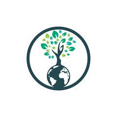 Globe tree vector logo design template. Planet and eco symbol or icon.	