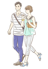 夏っぽい服装でデートするカップル