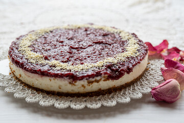 Homemade cheesecake with raspberries 