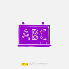 ABC Alphabet on chalkboard doodle icon for education and back to school concept. Solid glyph sign symbol vector illustration