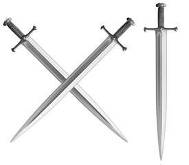 Metal classical crossed swords set 3d illustration