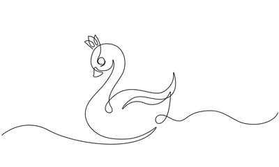Swan Continuous Line Drawing. Cute Swan Simple Contour Drawing for Children's Design. Continuous One Line Drawing of Magical Bird. Vector EPS 10.