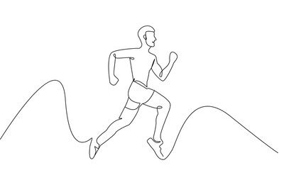 Continuous Line Drawing of Runner, Sport Minimalist Concept, Man Running Drawing, Vector Illustration. Good for Prints, T-shirt, Banners, Slogan Design Modern Graphics Style
