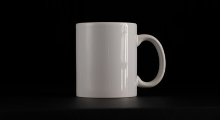 white mug on black background.