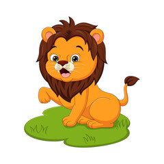 Cute baby lion cartoon in the grass