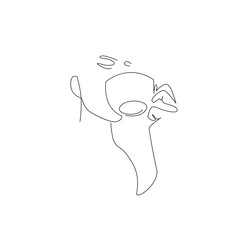 Woman with Coffee One Line Drawing. Coffee Lovers Concept. Woman with Cup Continuous Line Drawing for Minimalist Design. Woman Drinks Black White Artwork for Minimalist Modern Design. Vector EPS 10.
