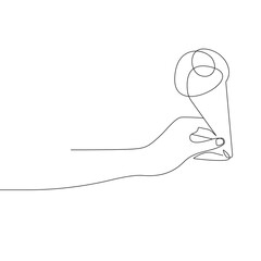 Hand with Ice Cream Continuous Line Art Drawing. Ice Cream Minimal One Line Illustration. Hand Gesture Continuous Line Drawing. Modern Minimalist Contour Illustration. Vector EPS 10.