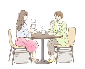 お茶する女性のペア