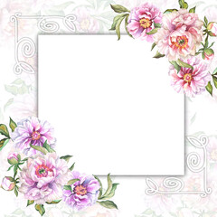 frame with watercolor peonies