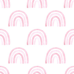 Watercolor rainbow seamless pattern. Hand drawn painted texture. Childish wallpaper background.