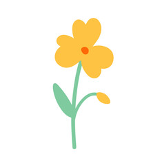 Vector yellow flower clip art isolated on white background. Abstract cute flower illustration in flat style. Botanical design element for cards, invitations, wedding, gift and decoration.