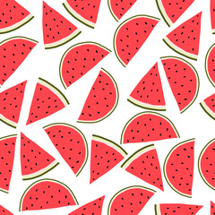 Vector seamless pattern with watermelon wedges. Juicy summer seamless pattern with watermelon.
