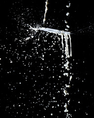 Splashes of white milk isolated on a black background.