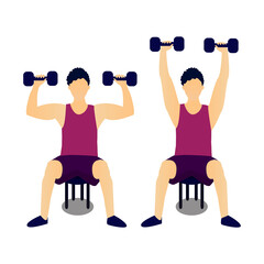 Creative vector character design of a man lifting a barbell for web designs, landing pages, banners, illustrators.