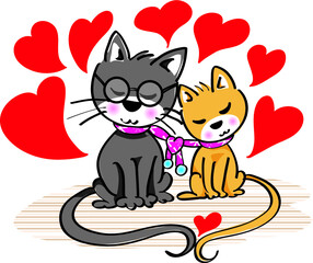 vector cartoon cats lover fall in love