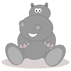 a baby grey hippopotamus smiling and sitting down to be photographed