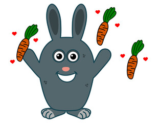 a big blue rabbit out of a cartoon with lots of carrots around it