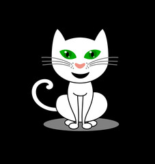 a very smiling white cat sitting and waiting for kibble