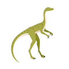 Profile of compsognathus dino. Extinct dinosaur of ancient jurassic period. Prehistorical character. Colored flat cartoon vector illustration isolated on white background
