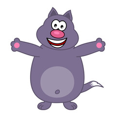 a big purple cat, cute and very smiling, wanting to give a hug