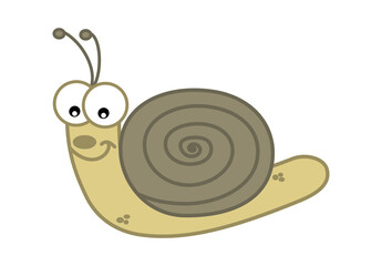 a smiling young yellow snail at large in his garden