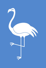 a flamingo of a white colour with a blue background