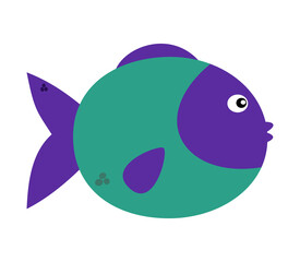 a tropical green and purple fish swimming in the water