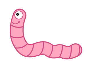 Fototapeta premium a small smiling pink earthworm with a big eye crawling around the garden