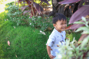 Asian baby cute boy with smile in the park