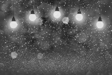 Fototapeta na wymiar cute brilliant glitter lights defocused light bulbs bokeh abstract background with sparks fly, festive mockup texture with blank space for your content