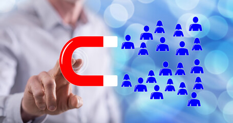 Man touching a customer attraction concept