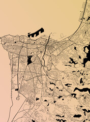 Fototapeta premium Beirut, Lebanon (LBN) - Urban vector city map with parks, rail and roads, highways, minimalist town plan design poster, city center, downtown, transit network, gradient blueprint