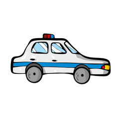 Police car on white background Cute Cartoon transport. . Vector illustration