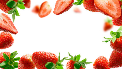 Lots of strawberries in the shape of a frame. Isolated on a white background