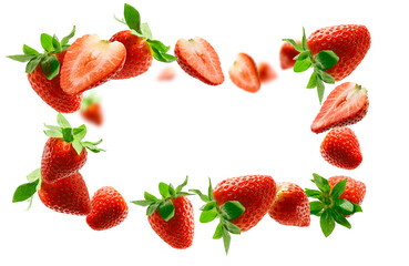 Lots of strawberries in the shape of a frame. Isolated on a white background