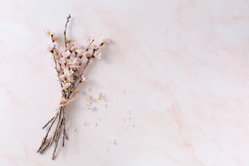 Cherry flowers with branches tied in a bundle
