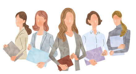 ベクターイラスト素材：若いビジネスウーマンたち、ビジネスシーン
