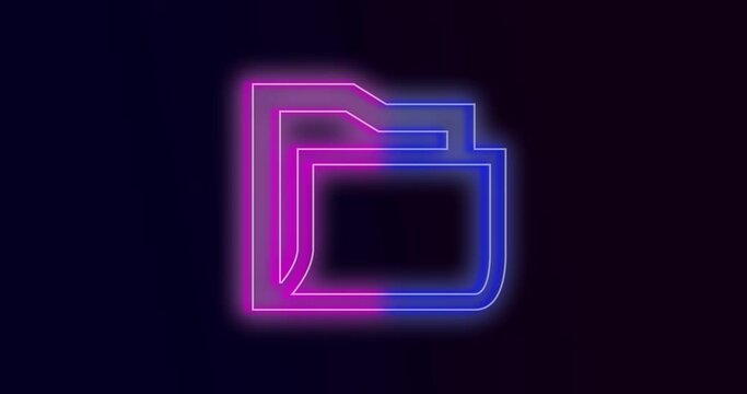 Glowing neon line folder icon isolated on dark background.   Accounting binder symbol. Bookkeeping management. 4K Video motion graphic animation