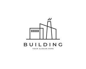 Obraz premium Factory building logo design vector. Modern industrial tech logo design