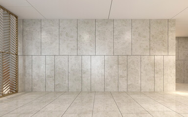 Obraz premium Modern cozy interior mock up design furniture decor and empty hall space of living room and wall pattern background, 3d rendering