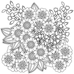 Mehndi flower for henna, mehndi, tattoo, decoration. decorative ornament in ethnic oriental style. doodle ornament. outline hand draw illustration. coloring book page.