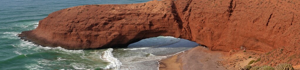Panoramic view of giant natural arch on seaside beach