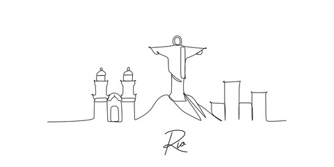 Rio Brazil landmark skyline - continuous one line drawing