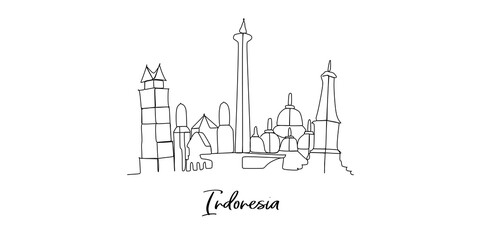 Obraz premium Indonesia landmark skyline - continuous one line drawing