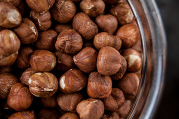 Hazelnuts in glass container