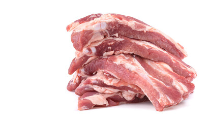 Raw pork ribs are isolated on a white background.