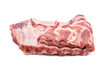 Raw pork ribs are isolated on a white background.