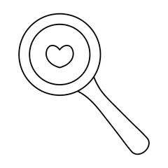 Loupe. Sketch. Searching for love. Glass instrument. Vector illustration. Coloring book for children. Outline on an isolated white background. Valentines Day. Doodle style. Magnifying glass.